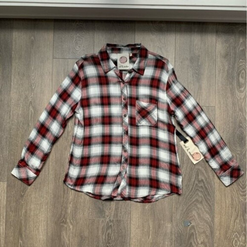 Anthropologie Ash and Ember Button Down front Shirt Plaid Flannel Size XS - Picture 6 of 16